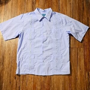 Men's Tropicool Light Blue Embroidered Short Sleeve Shirt Large